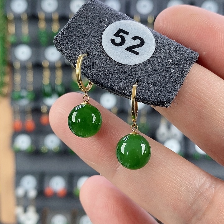 和田玉耳饰18K金镶嵌