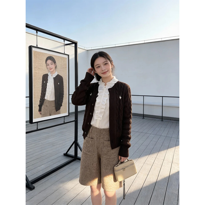 韩版设计感通勤风百搭时尚修身显瘦内搭宽松开衫上衣休闲简约裤子