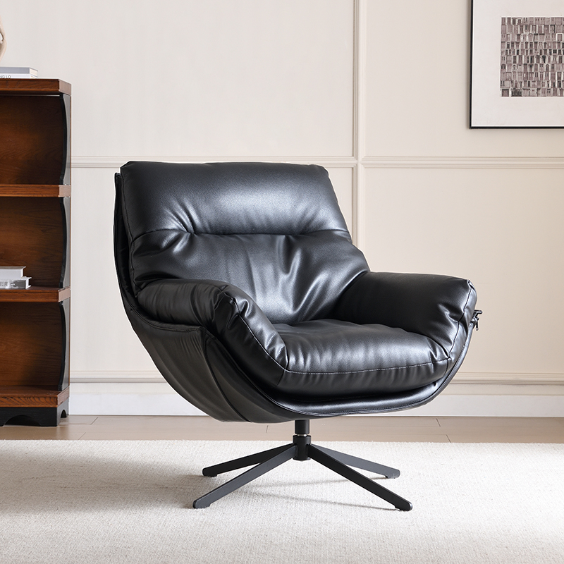 劳伦斯360度旋转单人沙发轻奢高级感客厅阳台真皮懒人沙发老板椅