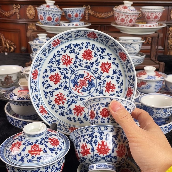 七承堂青花缠枝莲五件套