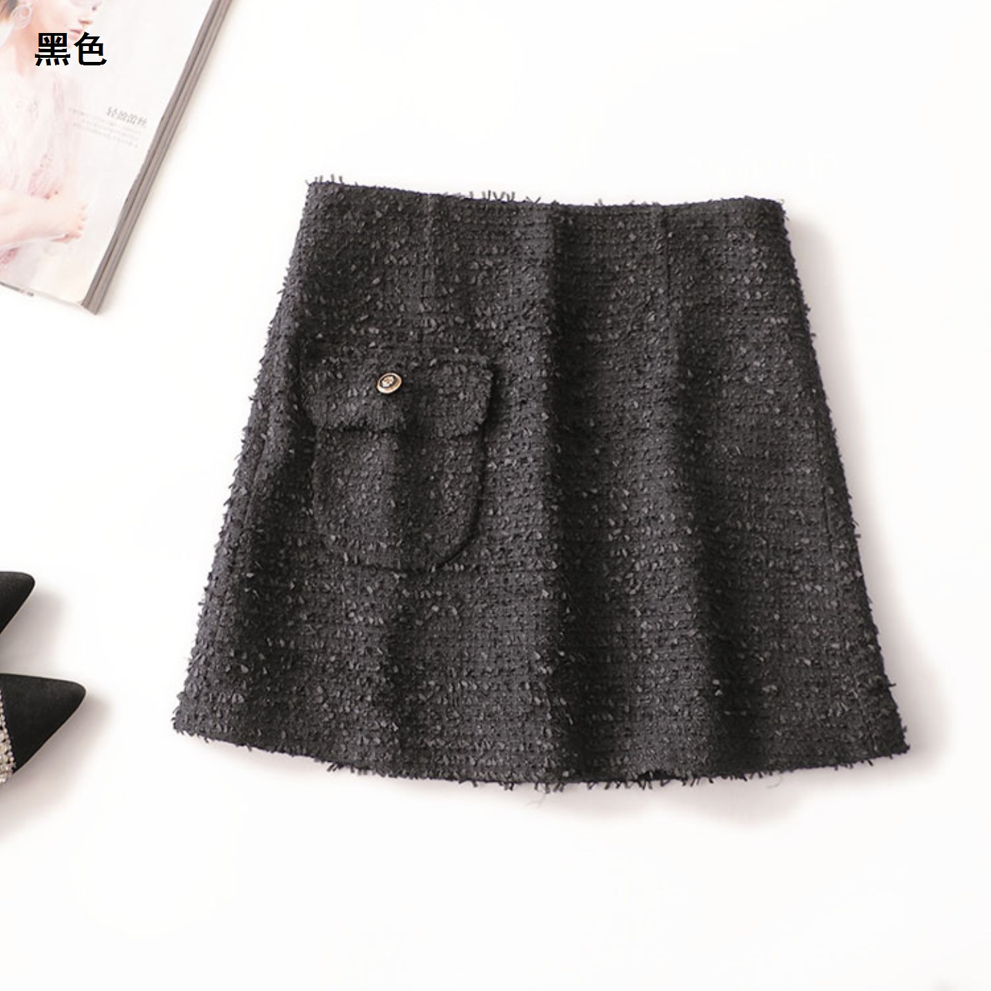 410238冬短款半身裙黑色短裙