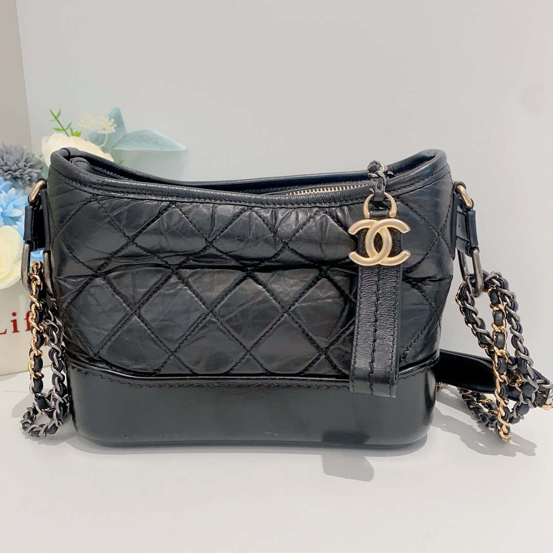 95新 Chanel/香奈儿 黑色流浪包小号26开16392011单肩包二奢