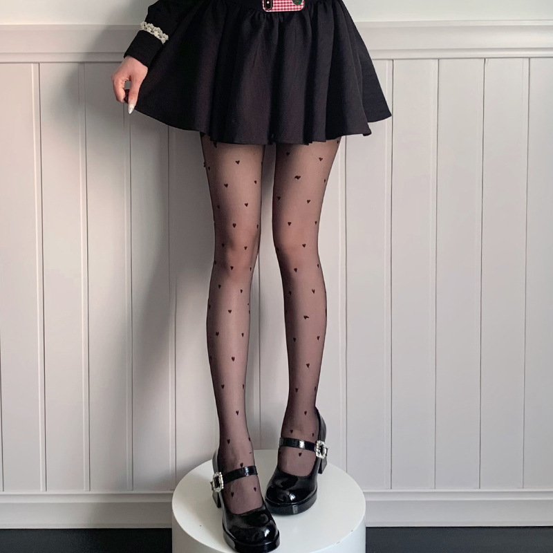 丝袜女爱心连裤袜心形点点性感纯欲黑丝