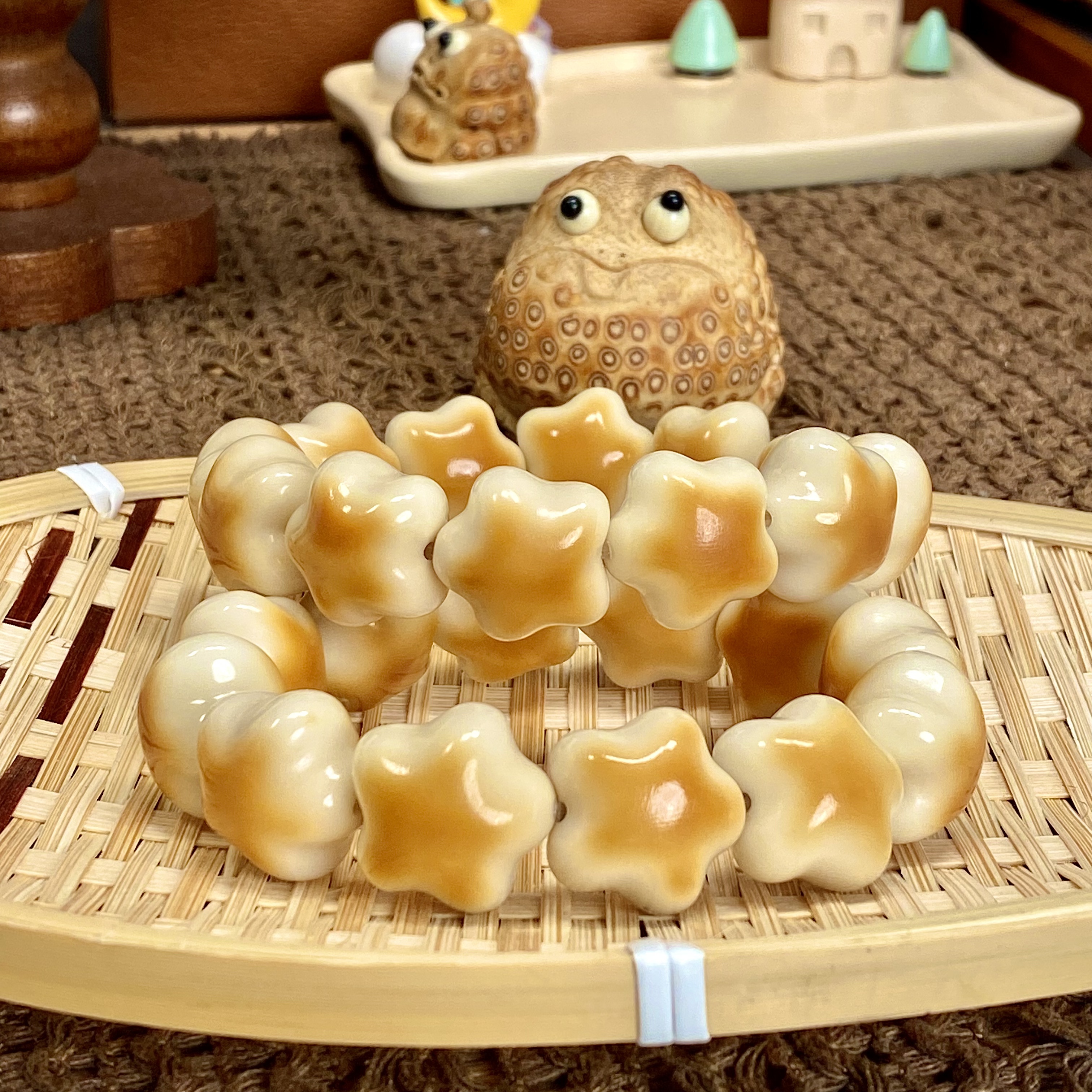 象牙果原果雕刻原白手工炭烧星星星星漂流瓶奶油星星笑脸星星手串