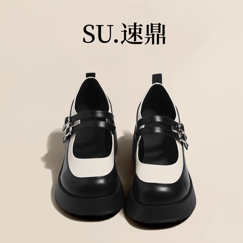 玛丽珍女鞋2024秋季新款法式圆头拼色英伦风小皮鞋厚底乐福鞋