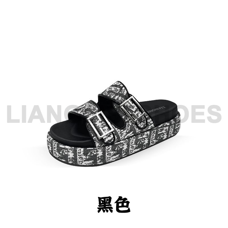女士休闲风夏季薄款日常中跟一字拖时尚潮流凉鞋沙滩鞋-HT725