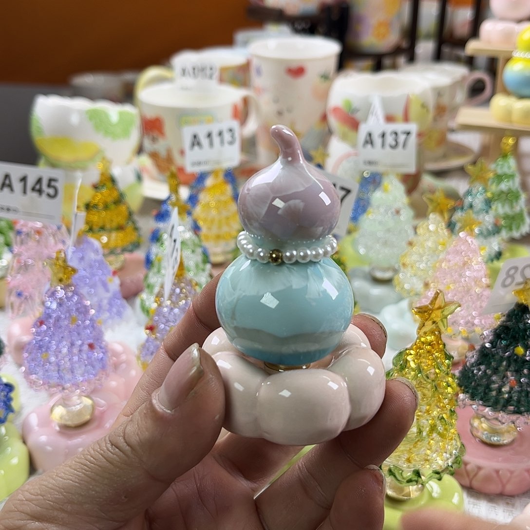陶景德镇陶瓷底座转转上粉下蓝