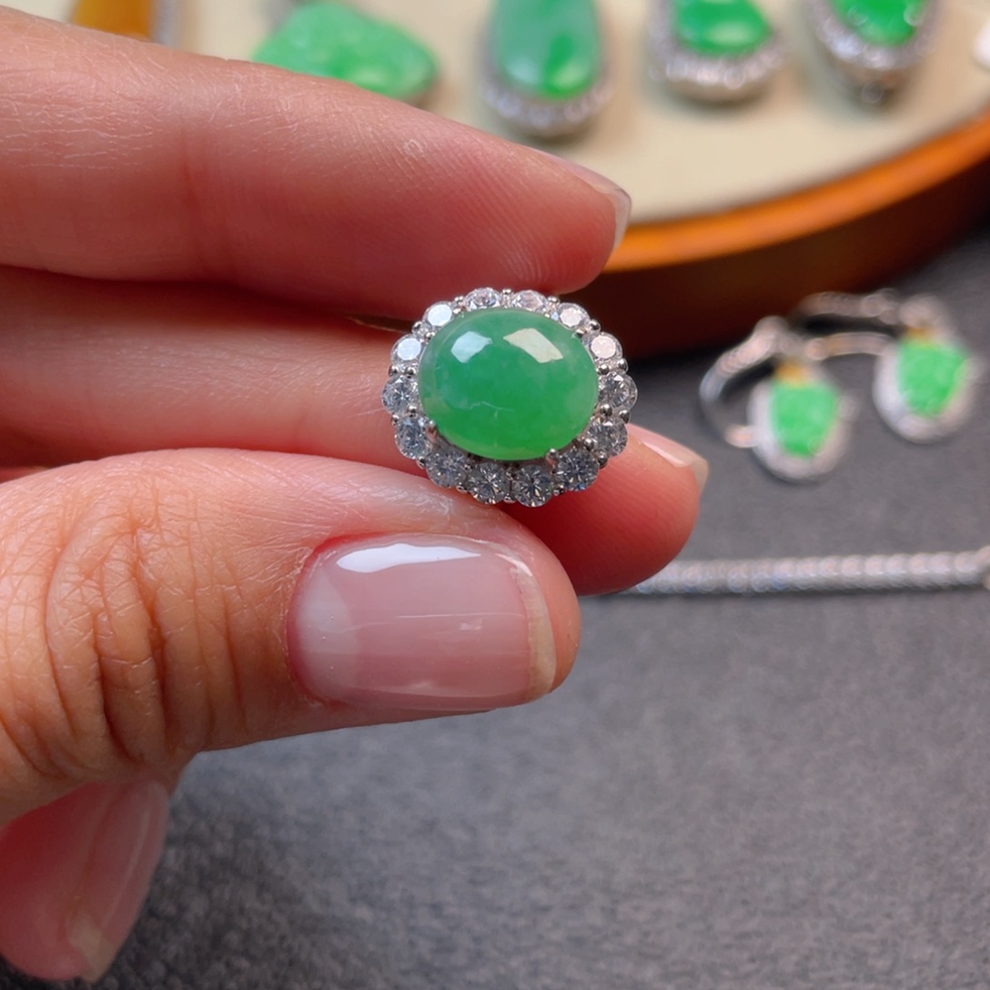 翡翠吊坠(不含链)银S925镶嵌戒指