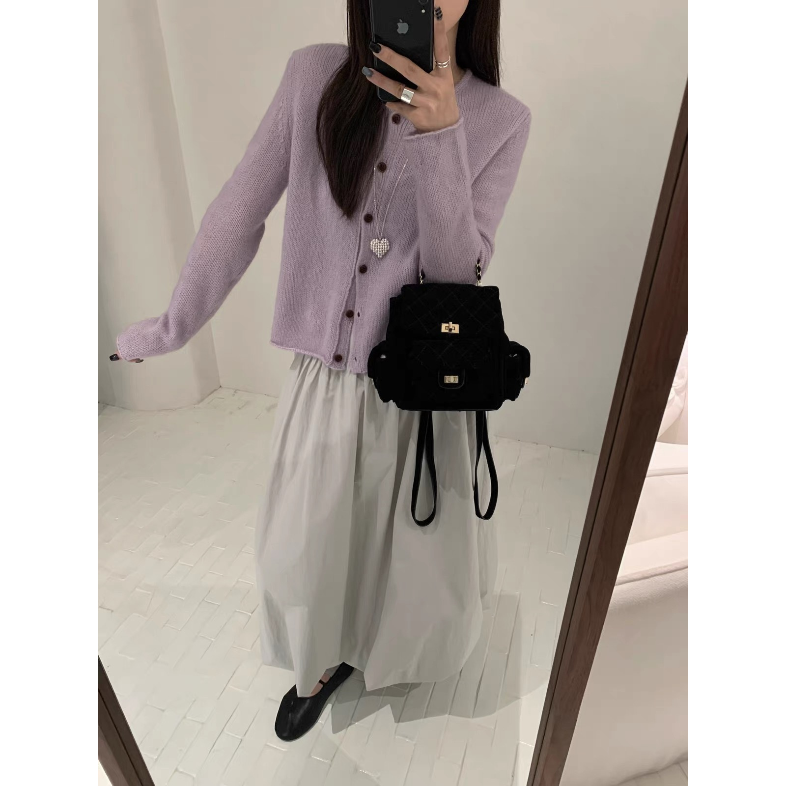 /香芋紫开衫/圆领纯色简约针织开衫 胸围52 衣长54 95338