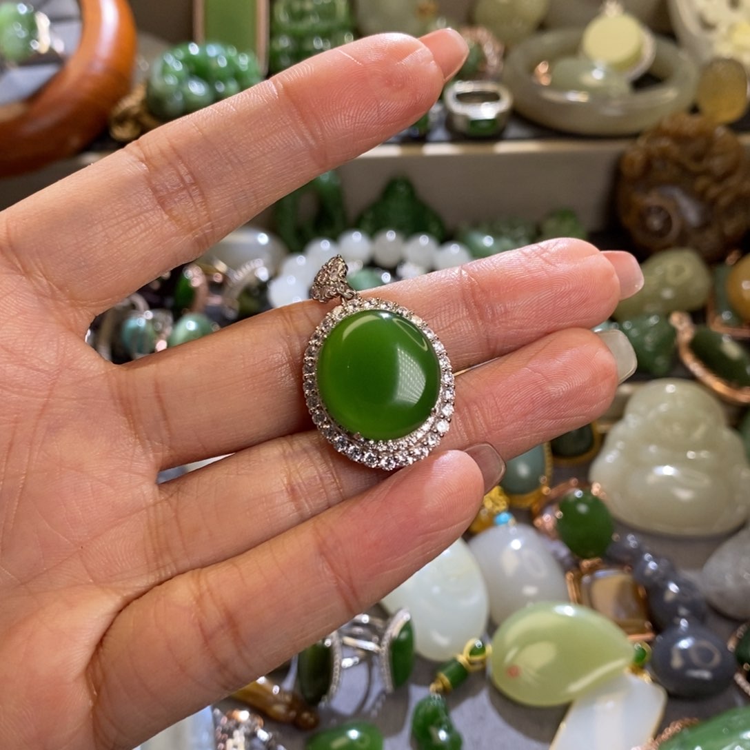 和田玉挂件银S925镶嵌梦*