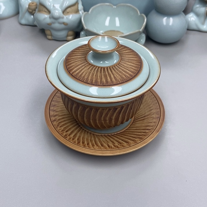 瓷麦**念天青色赵琳老师重工瑕三才元宝