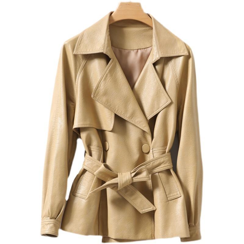 绵羊皮短款女外套系带收腰女真皮海宁2025春秋新品韩版气质女皮衣