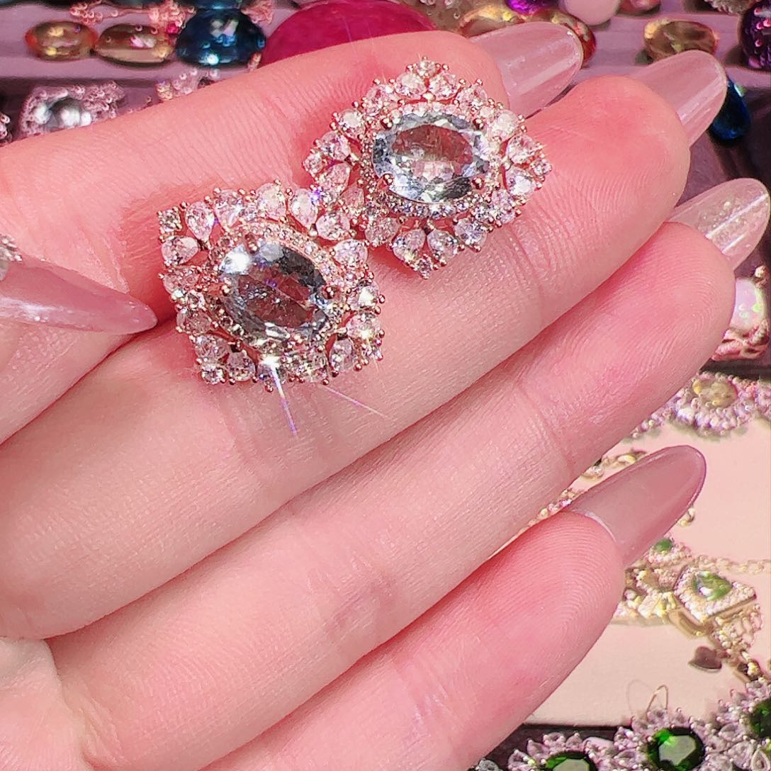 海蓝宝石耳坠银S925镶嵌