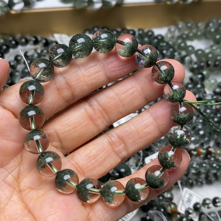 未镶嵌手链水晶J95256天然绿幽灵聚宝盆9+