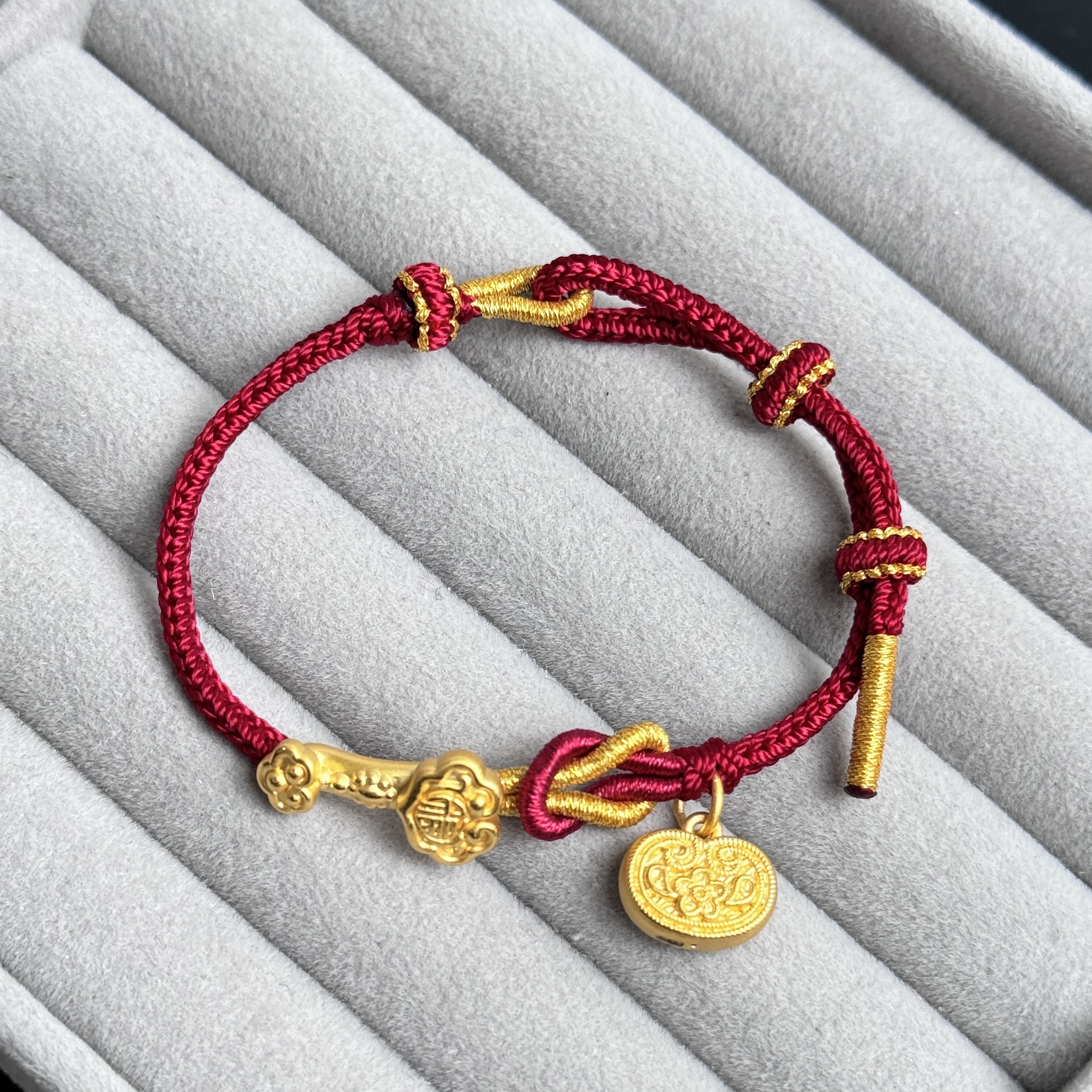 足金999事事如意黄金手绳如意有钱花黄金手链转运珠本命年黄金