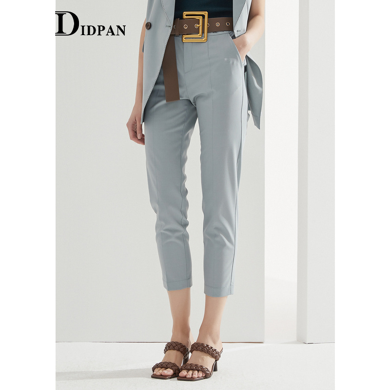 IDPAN高腰直筒时尚夏季春夏薄款修身小脚休闲裤2D2K74093