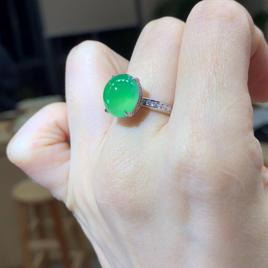 翡翠戒指18K金镶嵌小*不退不换