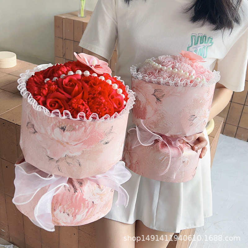 母亲节礼物清新玫瑰花康乃馨心意花束香皂花成品520送女生手工花