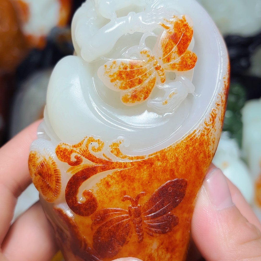 和田玉把件未镶嵌青*