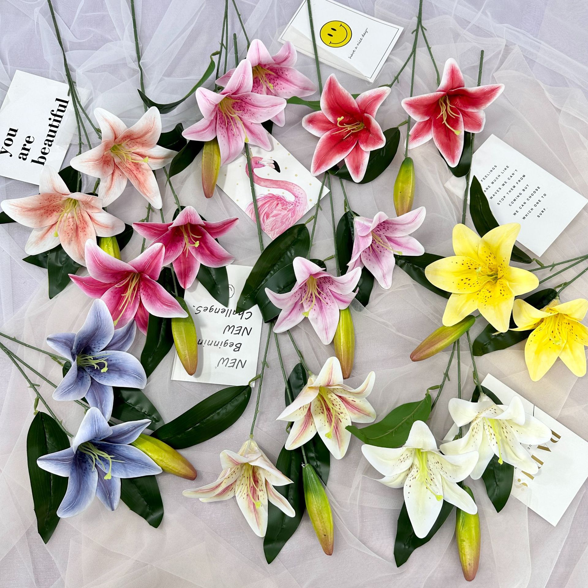 梅超3D百合装饰花家居客厅电视柜婚礼仿真花插花造景摄影道具摆件