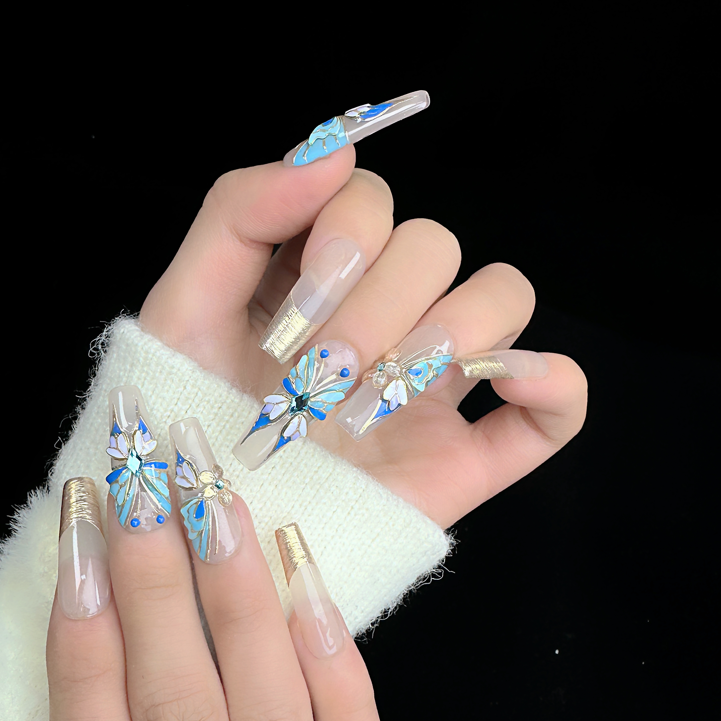 【上新特惠】【珐琅彩翼】M哥纯手工美甲手绘掐丝珐琅工艺蝴蝶穿戴甲