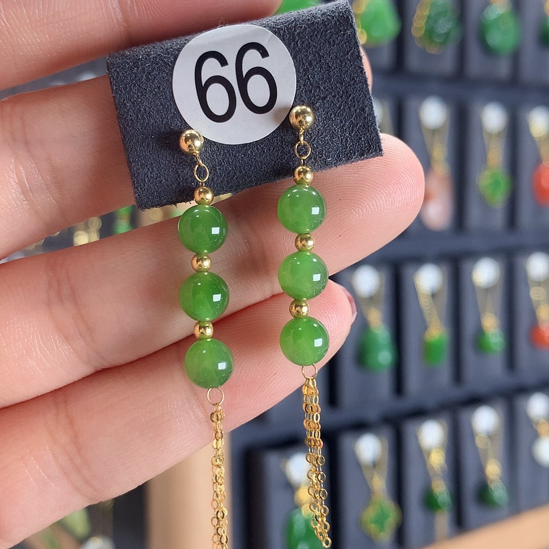 和田玉耳饰18K金镶嵌66