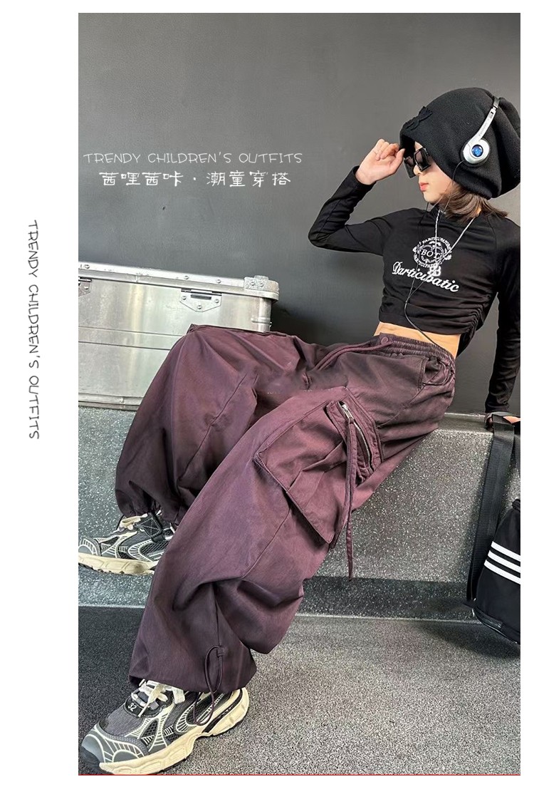 女童工装裤春秋裤子2025新款初中生阔腿裤女大童秋装百搭休闲裤潮