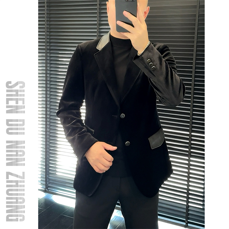 【绅度男装】男士丝绒拼皮领西服99119