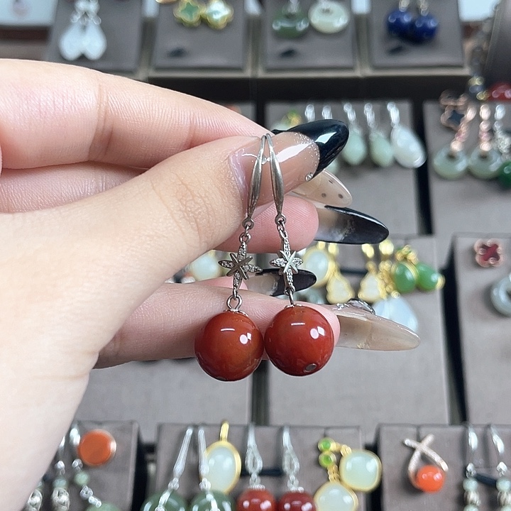 玛瑙/玉髓耳饰银S925镶嵌12左右