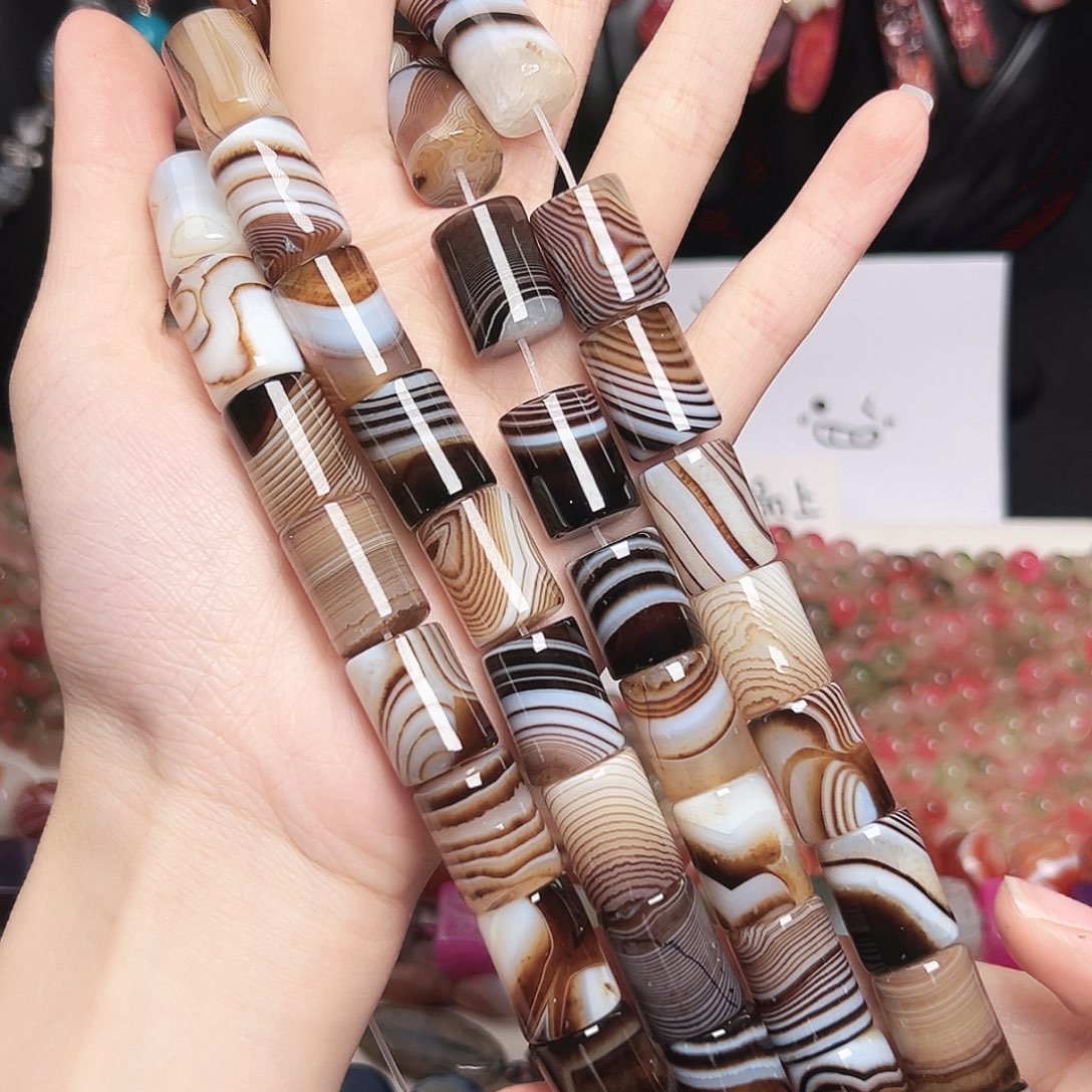 玛瑙/玉髓合金珠宝半成品x438。缠丝玛瑙桶珠一条13mm