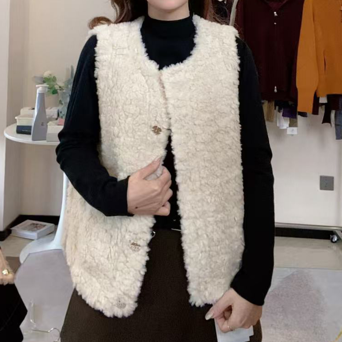 冬款百搭皮毛一体羊羔毛马甲3610
