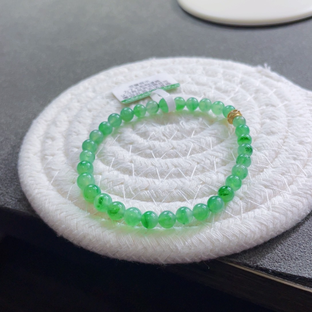 未镶嵌手链翡翠放漏款冰阳底飘金丝绿卡4.8-5.7