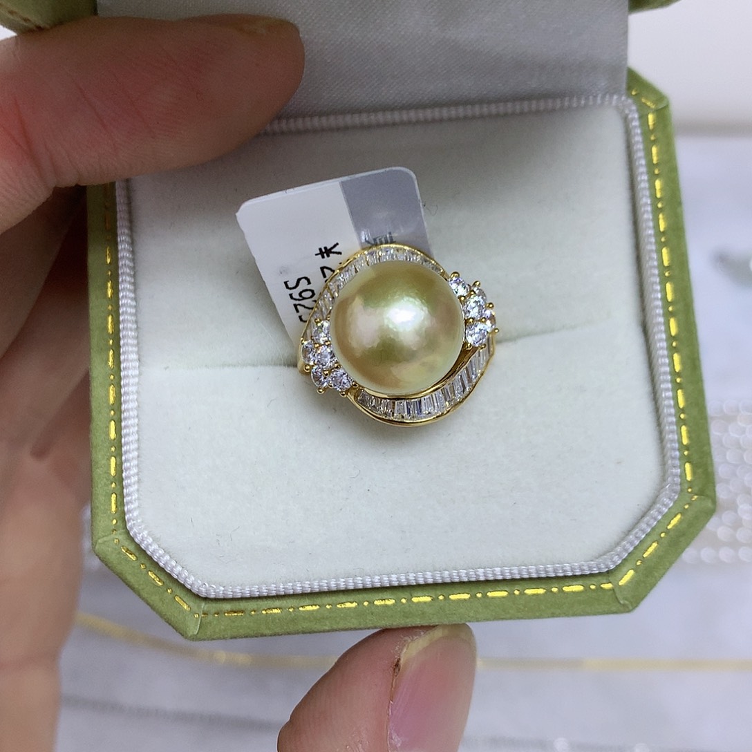 戒指海水珍珠银S925镶嵌11-12