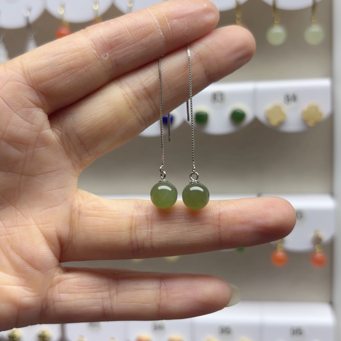 和田玉银S925镶嵌耳饰