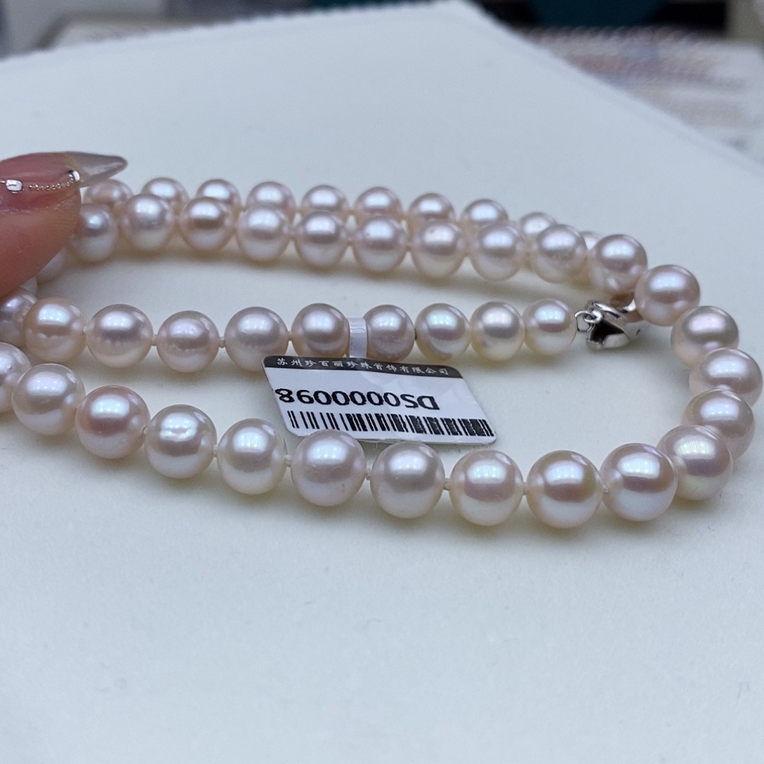 淡水珍珠颈饰银S925镶嵌➕8高品极光天女粉