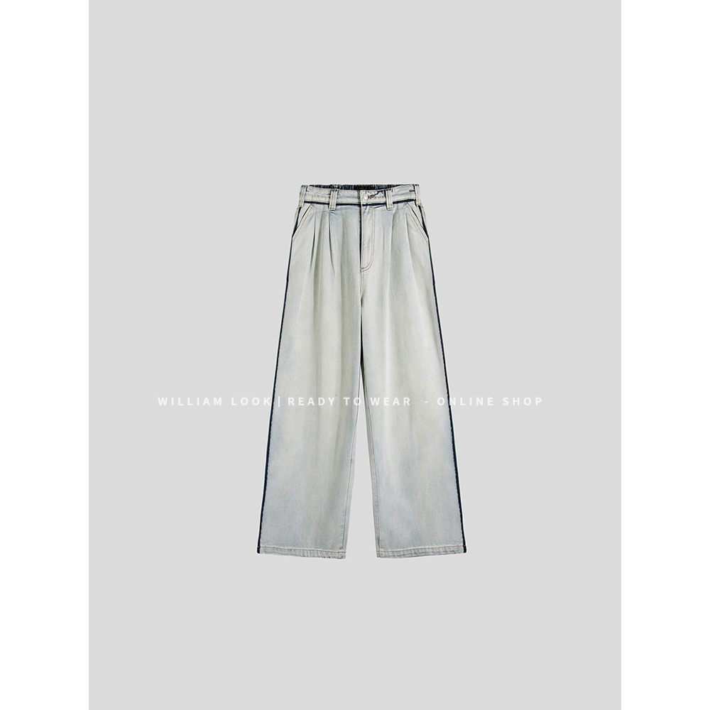 威廉威 男女同款【马拉牛仔】重洗水复古做旧磨白廓形牛仔裤E1002