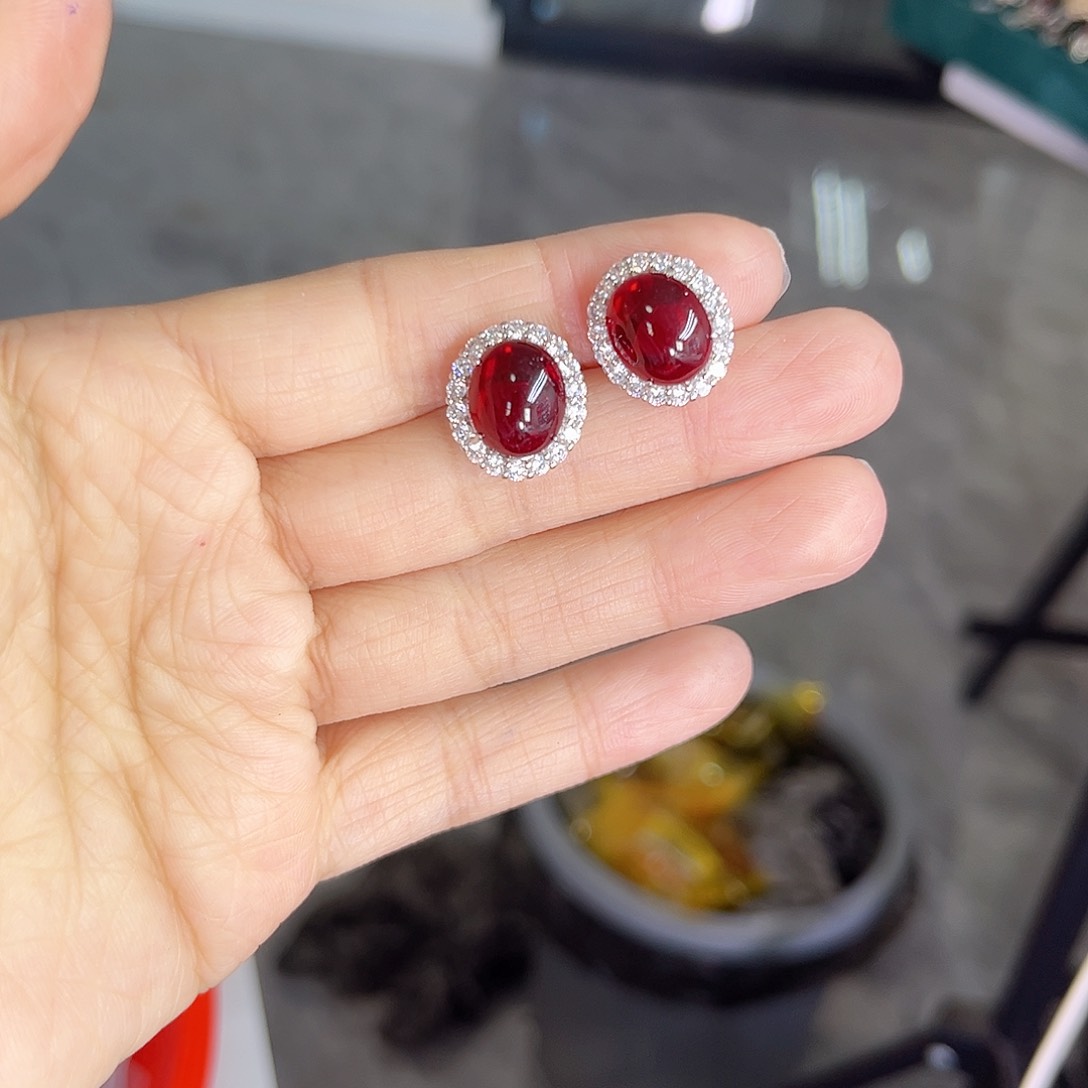 银S925镶嵌耳饰红宝石