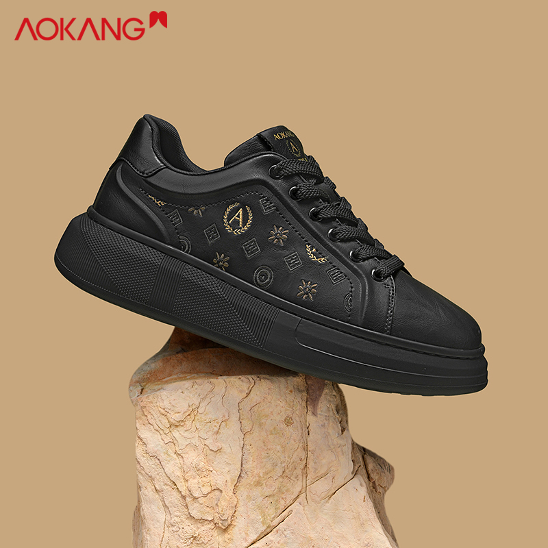 Aokang/奥康男鞋官方正品旗舰店冬季新款休闲板鞋男黑色轻奢鞋子