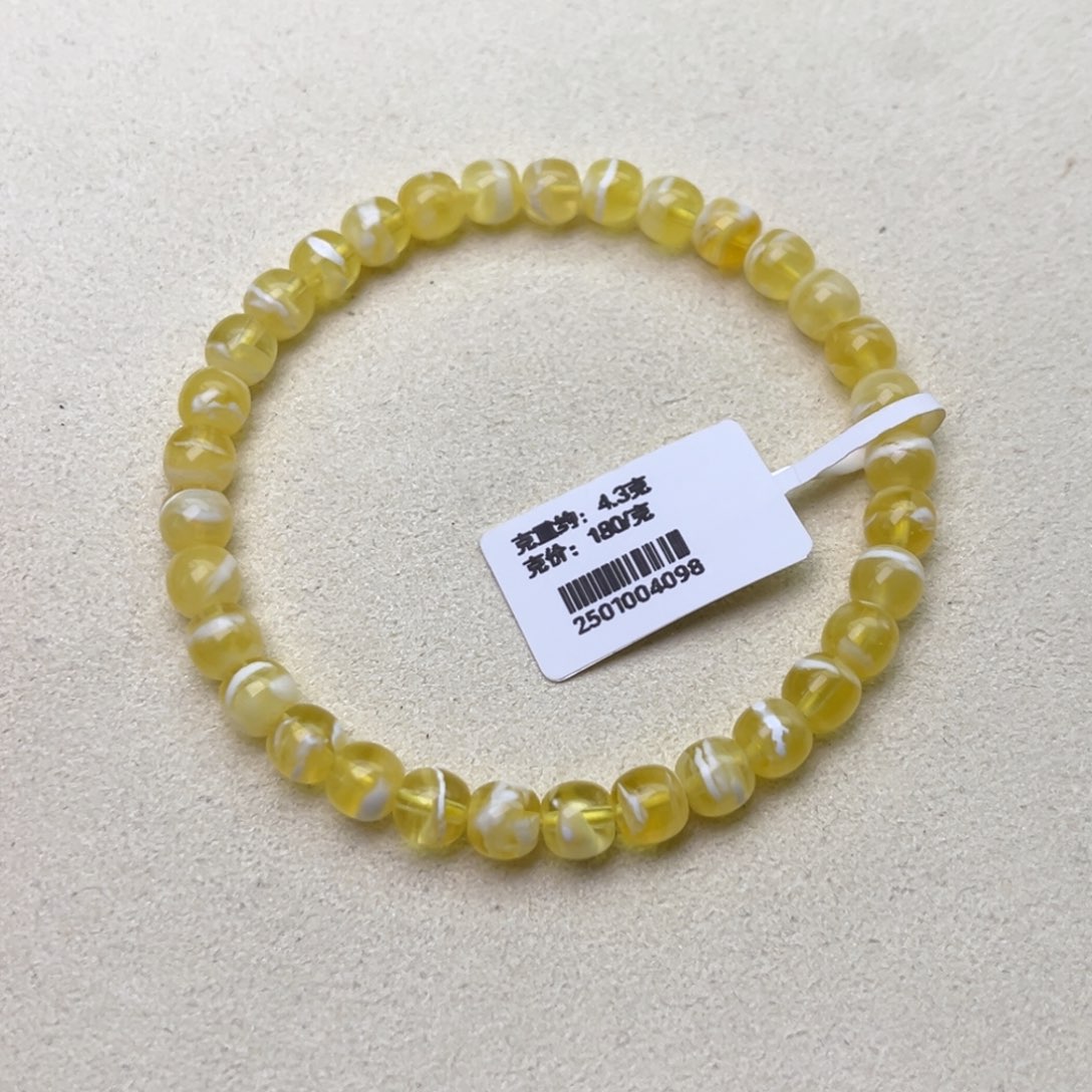 手链蜜蜡未镶嵌6精工高桩老型金漆白虎皮一线天