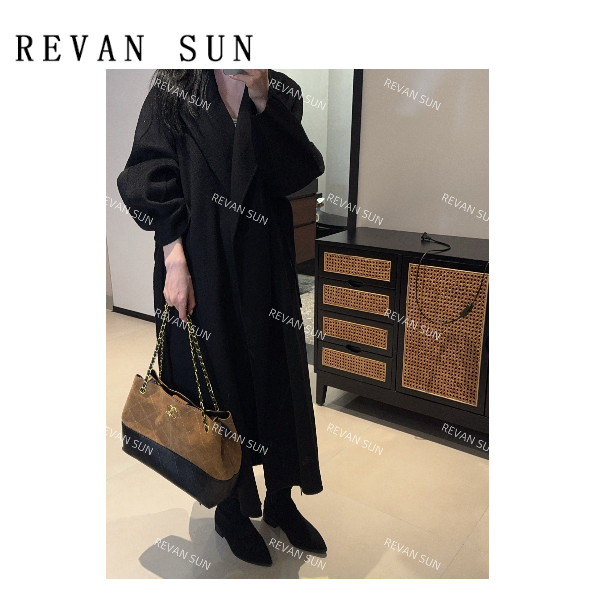 REVANSUN-大骨架穿搭 100%羊毛水波纹大衣S9810