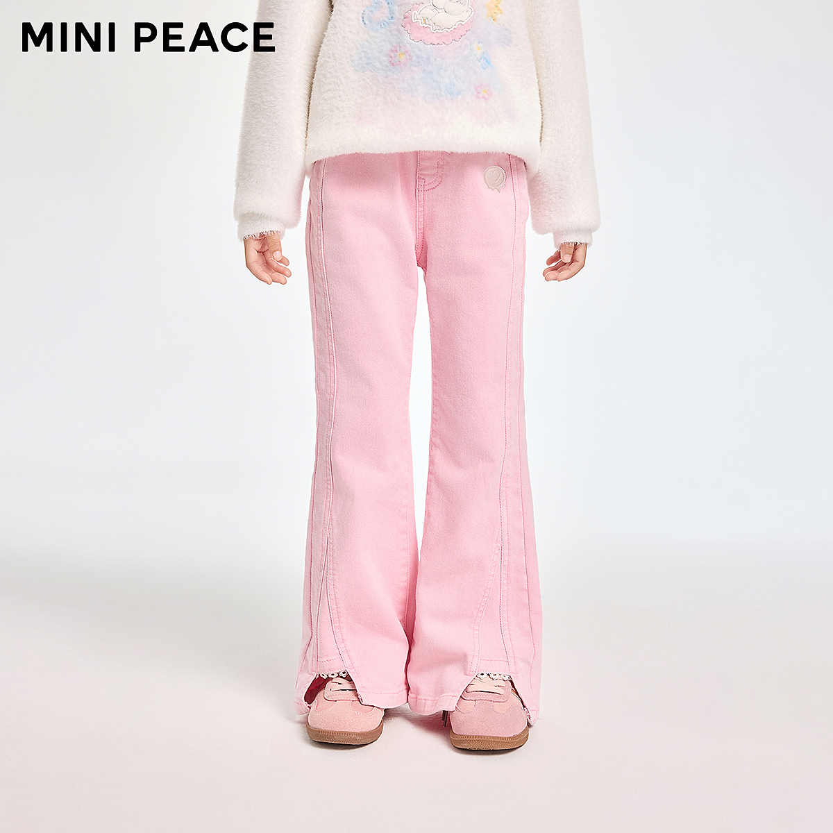【专柜同款】MINIPEACE太平鸟童装女童牛仔裤秋冬长裤儿童喇叭裤