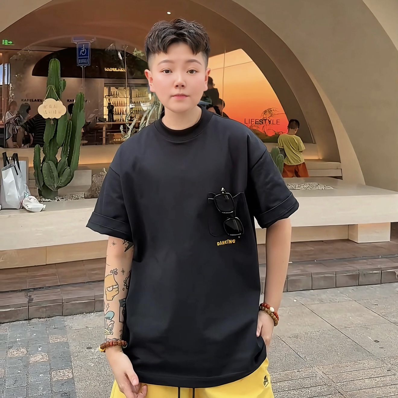 【小迪自制款】夏季新品重磅320g小领口简约字母刺绣黑色短袖T袖