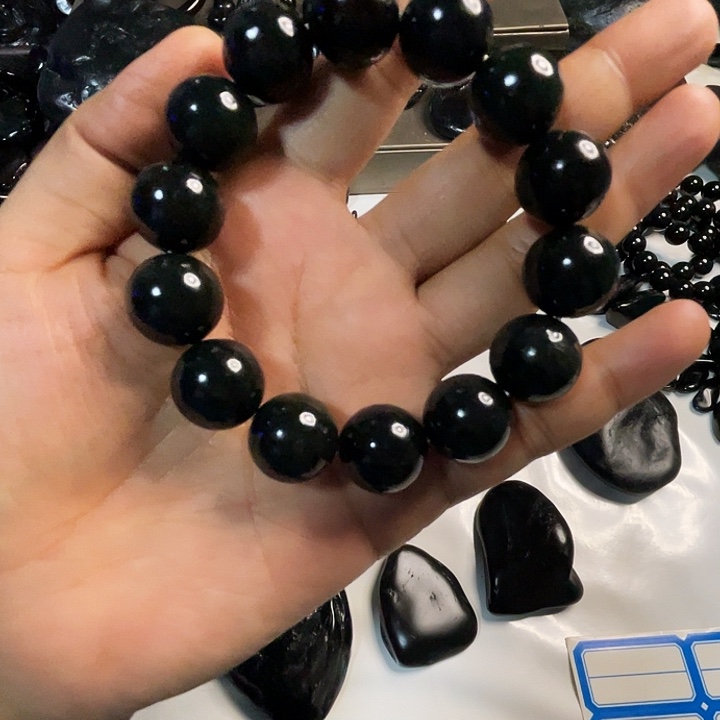 青*黑青玉卡16圆珠手串儿