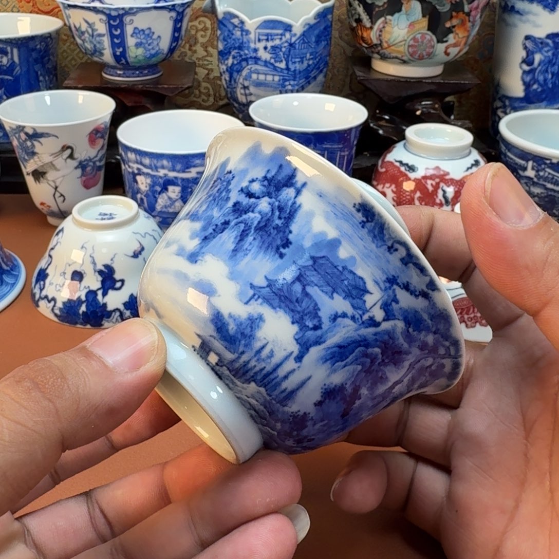千***然陶杯子景德镇全手工手绘陶瓷