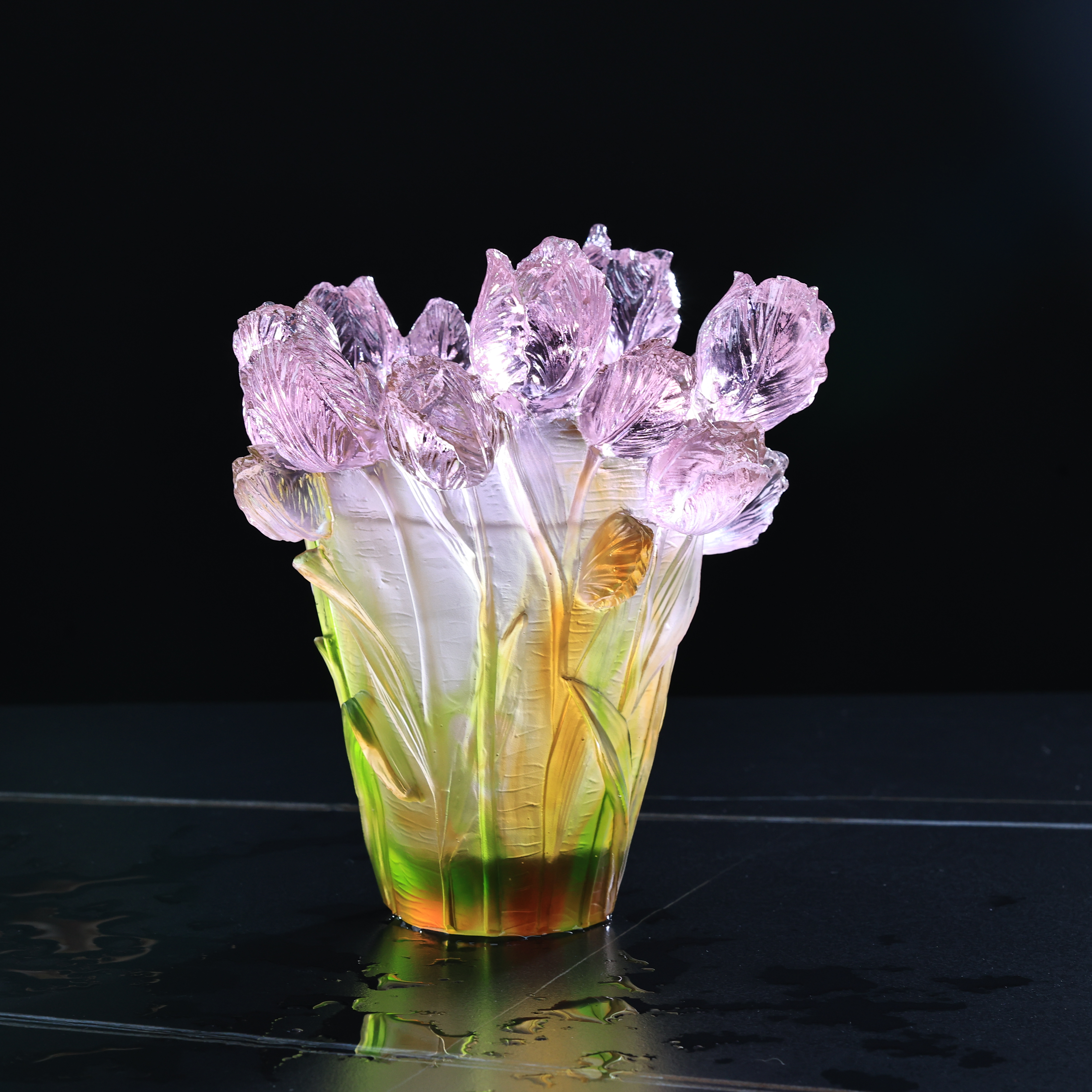 古法琉璃郁金香花瓶客厅茶几玄关插花装饰摆件