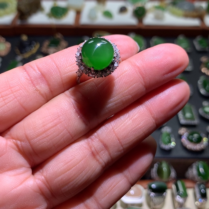 和田玉戒指银S925镶嵌