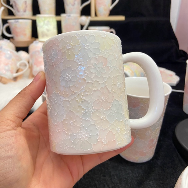 微瑕万花马克杯水杯陶瓷玉泥釉下彩立体防烫高颜值送礼办公家用杯