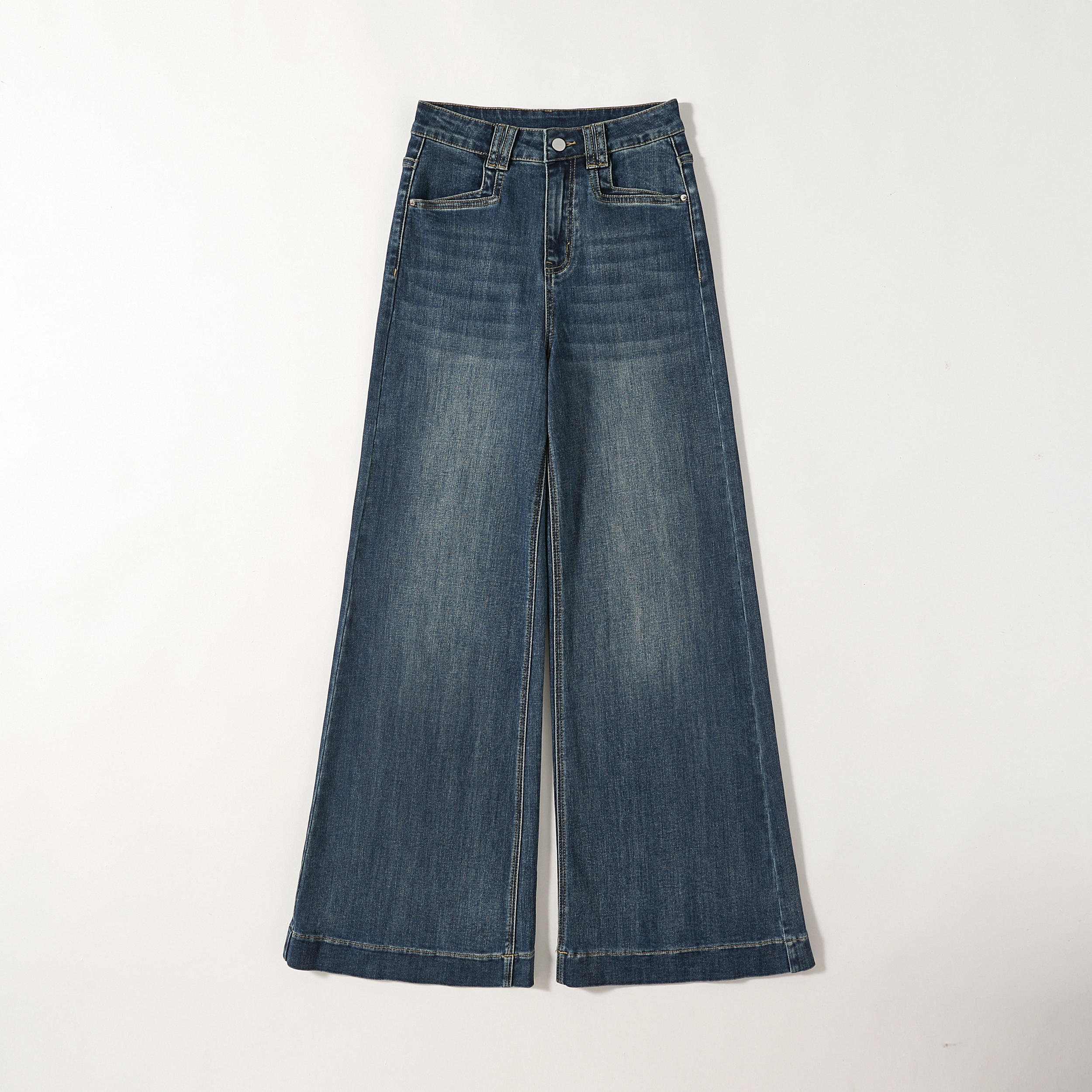 复古轻奢微喇阔腿牛仔裤女2025秋季新款高腰宽松舒适垂感拖地裤子