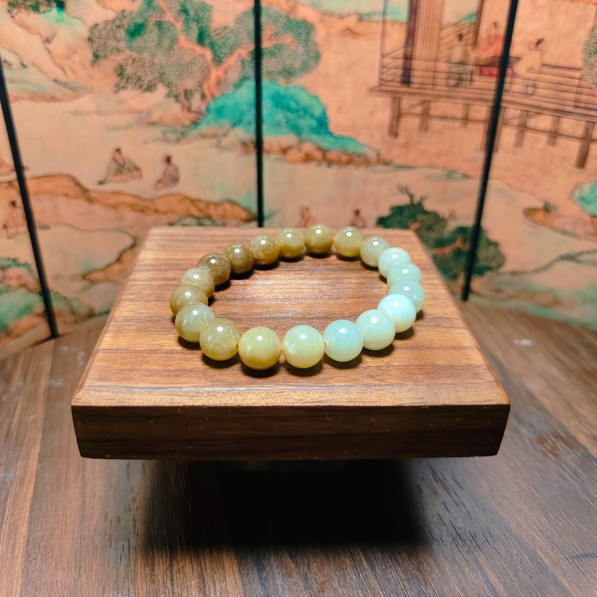 Q和田玉渐变圆珠手串（卡10）1582