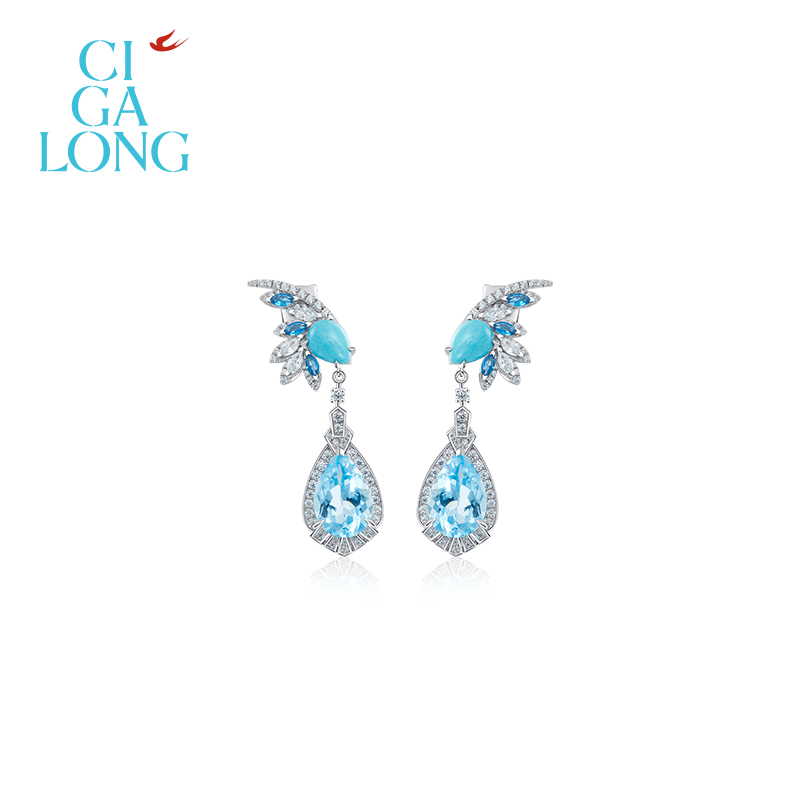 CIGALONG山海灵羽绿松石耳钉